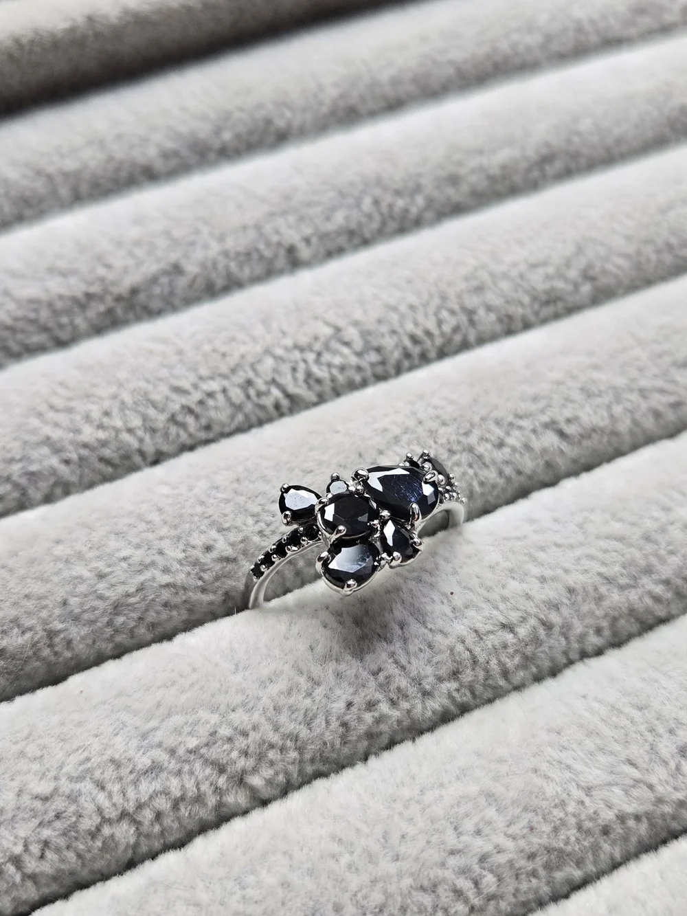Size 8 Paths Entwined Black Onyx Cubic Zircon Rhodium Plated Bomb Party Ring